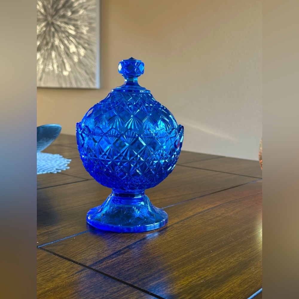 Blue Vintage Glass Bowl & Lid